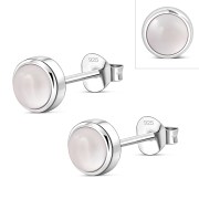Rose Quartz Round Silver Stud Earrings, e421st